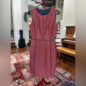 J. Crew Red and Blue  Midi Dress for Work size 2